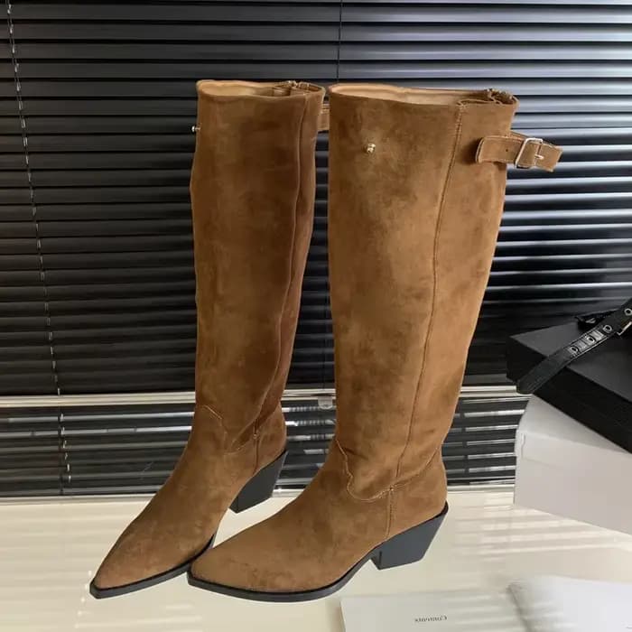 Eilyken-Bottes au genou pointues avec ceinture pour femme, bottes Parker avec fermeture éclair, talo