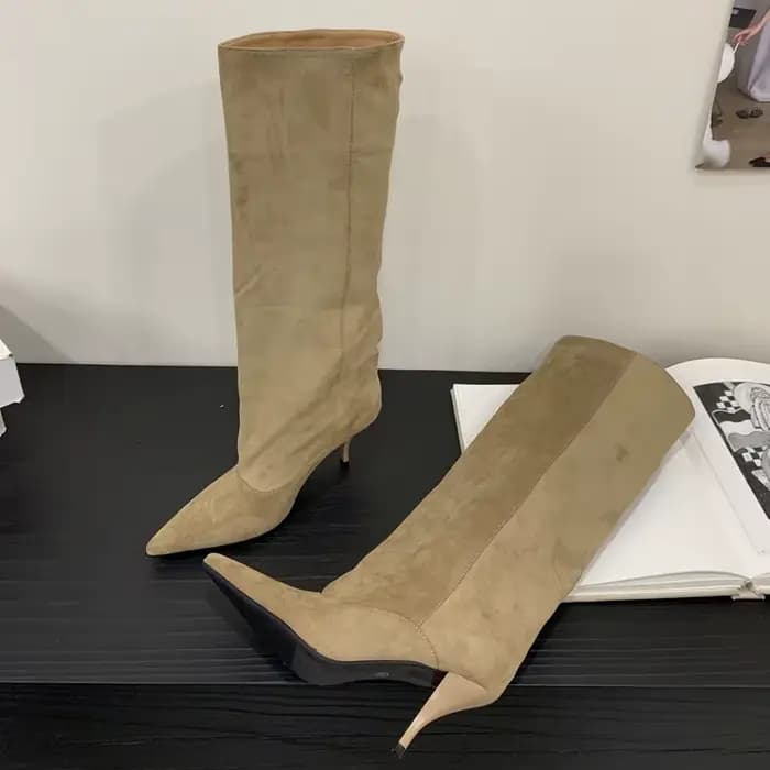 Eilyken mode Vintage talons fins femmes genou bottes hautes mode hiver Sexy bout pointu décapant cha