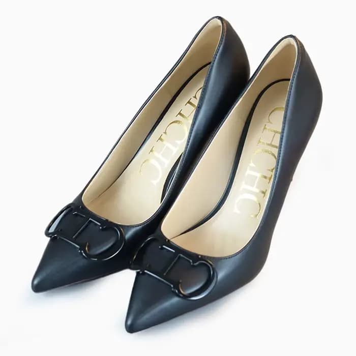 Escarpins Slingback Noir et Rouge Contrastés 2026 CH Fashion pour Femme, Bout Pointu, Boucle Métalli