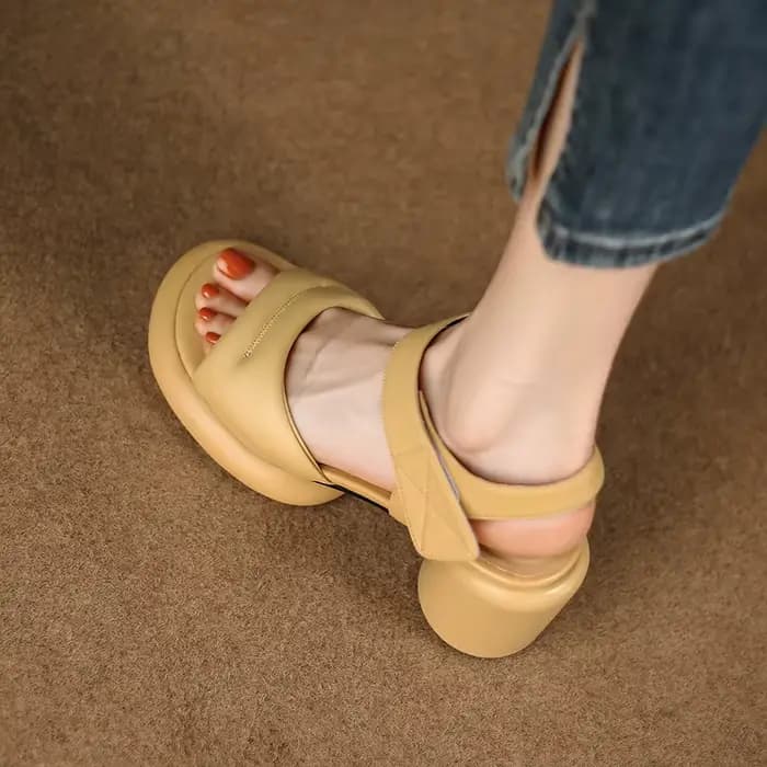 MoonMeek-Sandales en cuir véritable pour femmes, chaussures à talons hauts ronds, à plateforme simpl