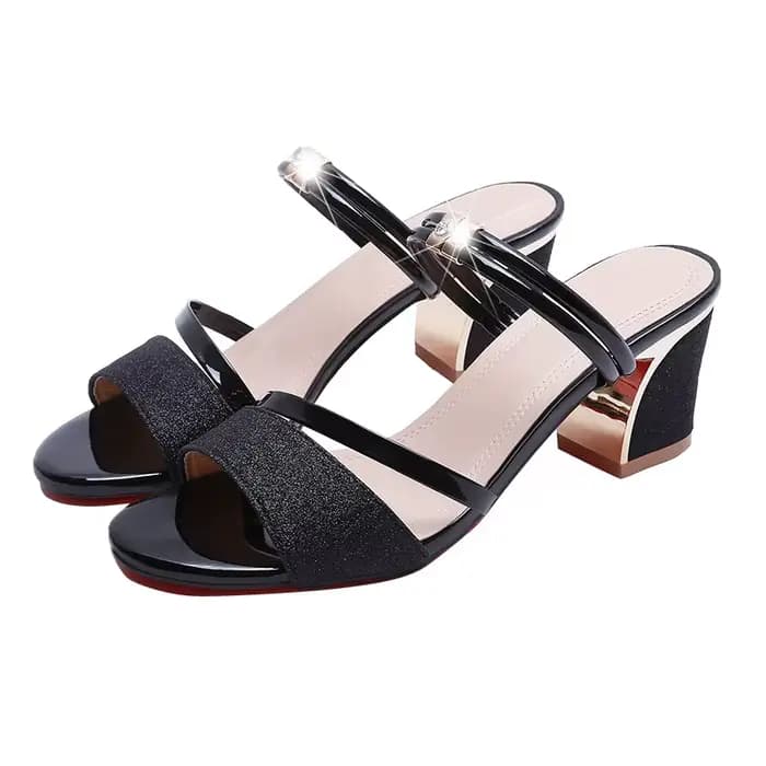 Sandales à talons hauts pour femmes, chaussures d'été à bout ouvert, talons carrés, à la mode, noir
