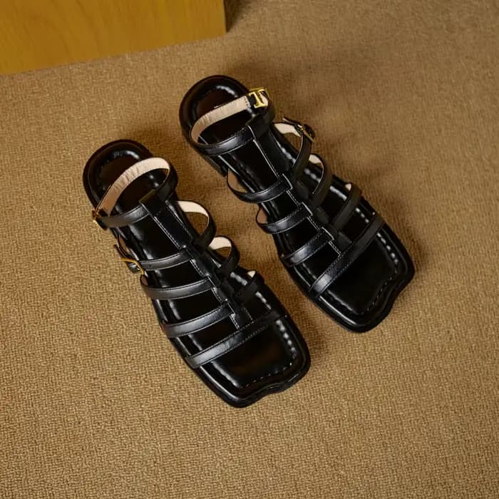 QUTAA 2025 femmes sandales chaussures Sexy bout rond fête en cuir talon bas été Slingback pantoufles