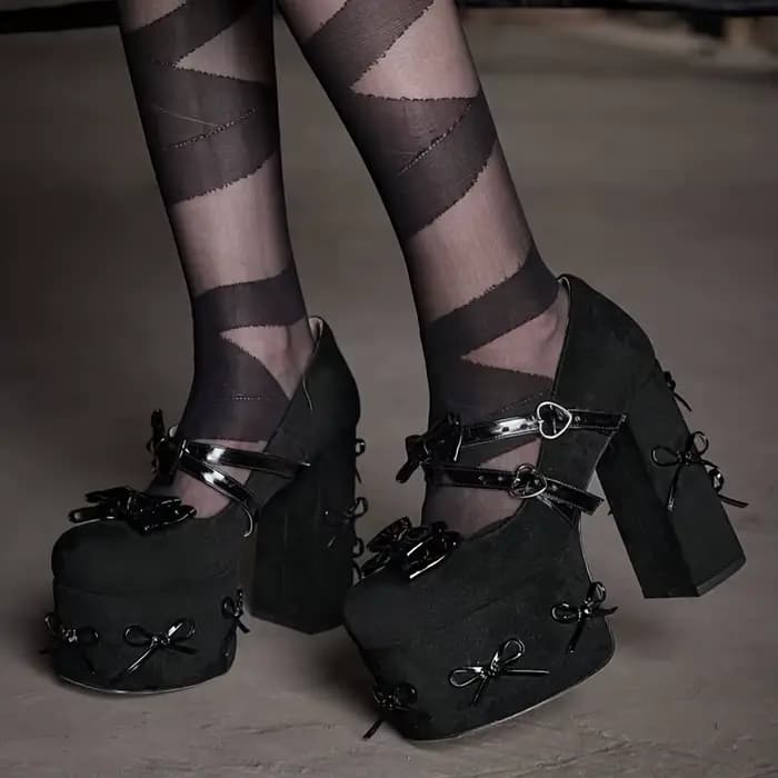 Femmes Mary Jane talons noir plate-forme talons épais Goth plate-forme chaussures gros talon haut Ma