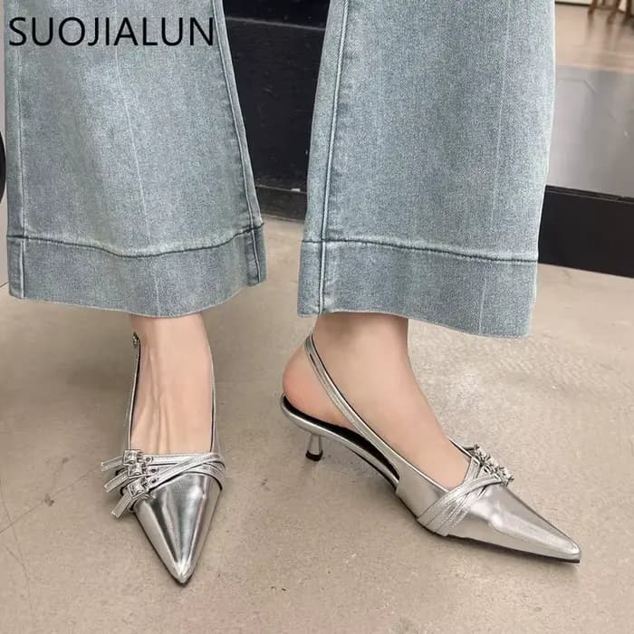 SUOJIALUN-Sandales à Talons Fins pour Femme, Chaussures Élégantes, Pointues, à Enfiler, à la Mode, N