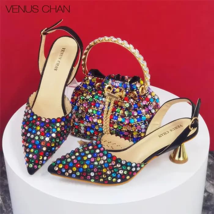 Sandales à Talons Hauts pour Femme, Ensemble de Chaussures et Sac de Mariage, Accessoire de Luxe, de