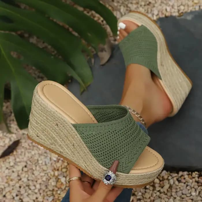 Sandales et pantoufles pour femmes, magnifiques sandales d'été imperméables à plateforme en paille e
