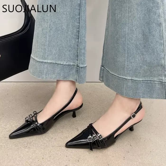 SUOJIALUN-Sandales à Talons Fins pour Femme, Chaussures Élégantes, Pointues, à Enfiler, à la Mode, N