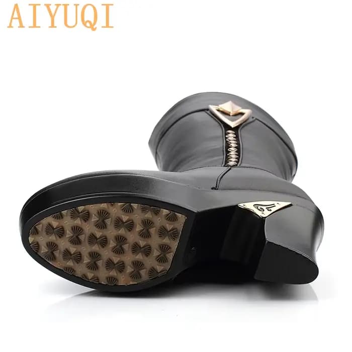 AIYUQI hiver femmes bottes première couche de cuir à talons hauts bottes en cuir véritable Gaotong é