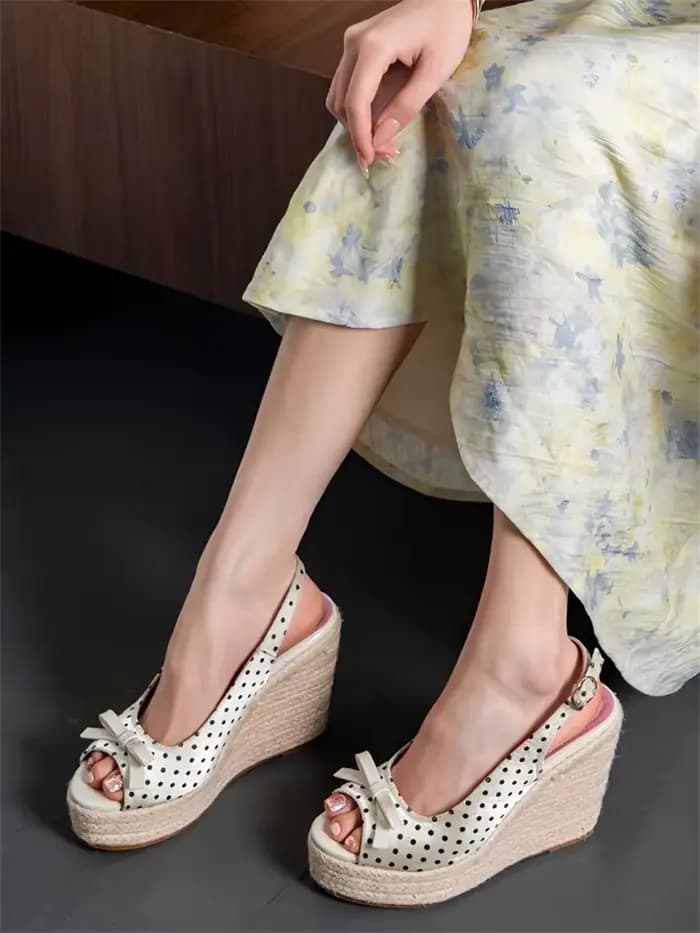 FANIECES Sandales compensées à plateforme pour femme, style créateur, en tressage de paille, à talon