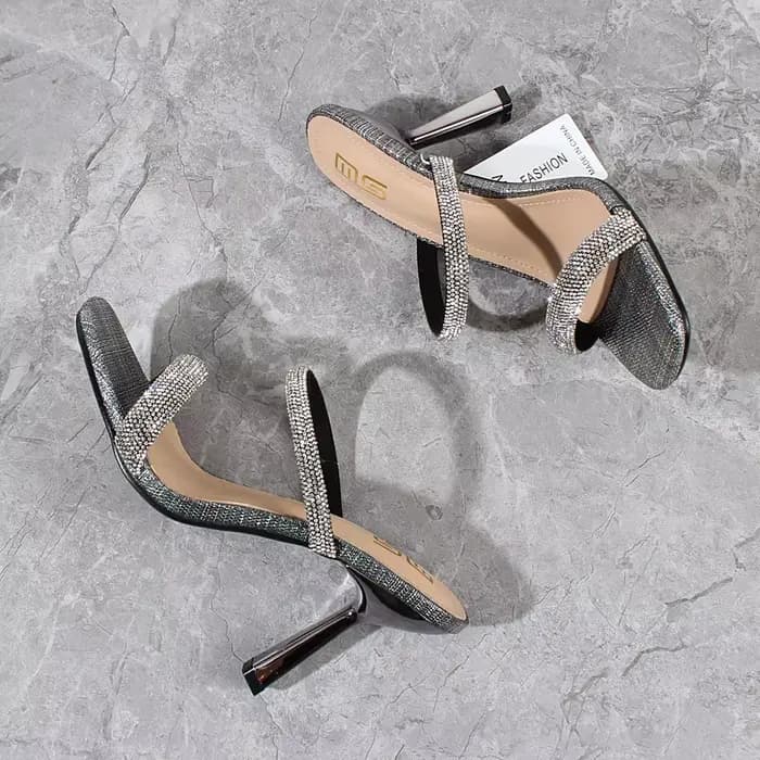 Chaussures d'été modernes en cristal PU pour femmes, biscuits dorés, talons fins, mode extérieure, s