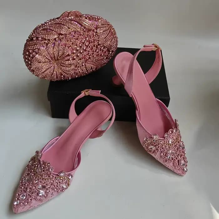 LNATISNOVA – ensemble de chaussures à talons hauts avec nœud en cristal rose pour femmes, sandales à
