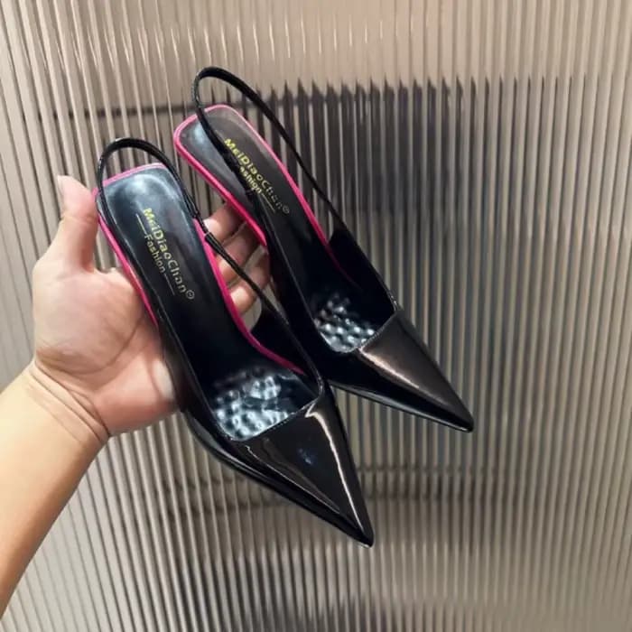 Nouvelles sandales pour femmes en cuir verni à bout pointu, talon fin ajouré, talons hauts, sexy, st
