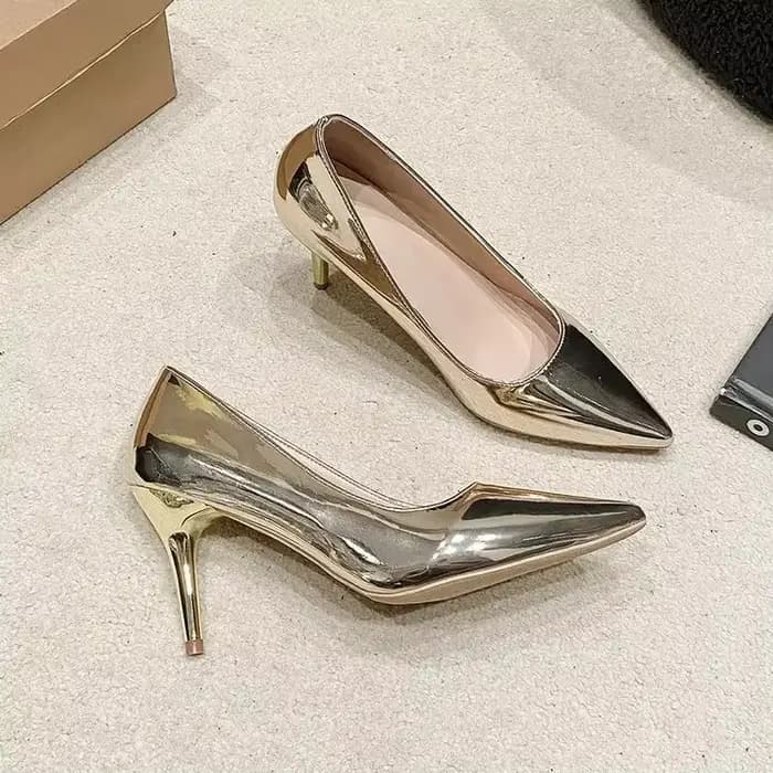 Escarpins pointus en cuir souple pour femmes, chaussures à enfiler, talons hauts argentés et dorés,