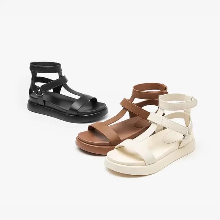 BeauToday – sandales de gladiateur d'été en cuir de veau pour femmes, chaussures faites à la main, à