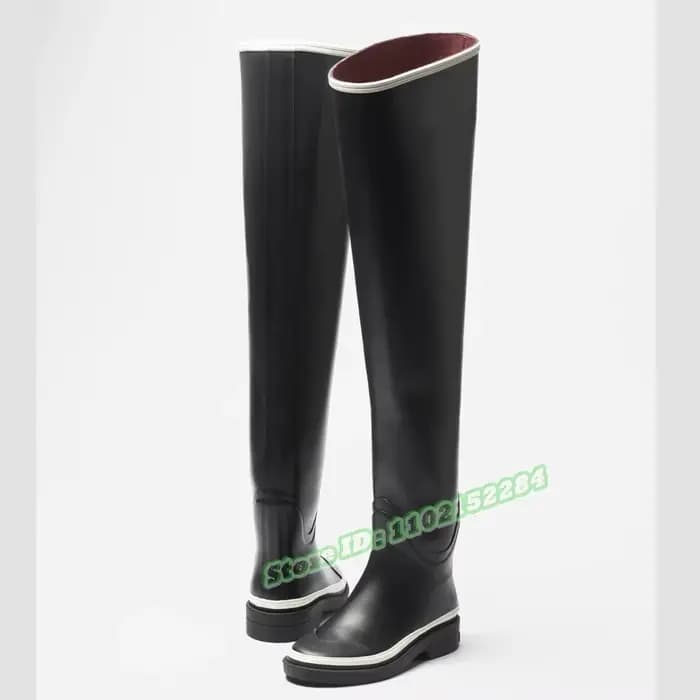 Bottes en cuir véritable à enfiler pour femmes, semelle optique, cuissardes rondes, Parker, talons é