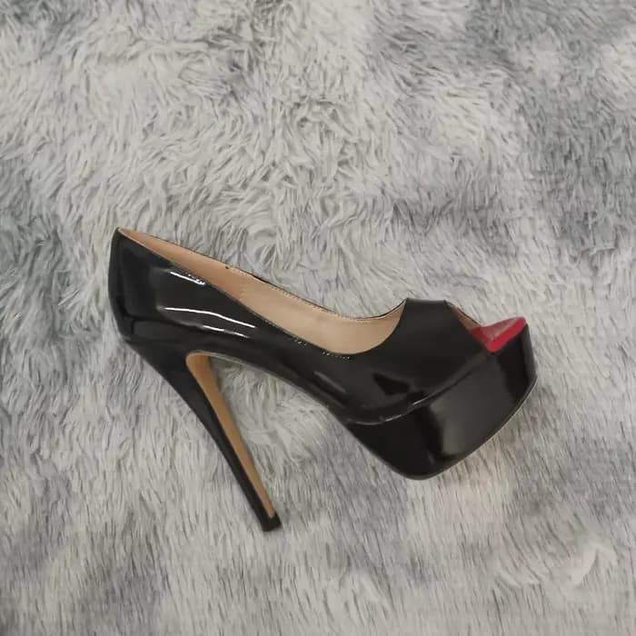 LOSLANDIFEN-Escarpins Sexy en Cuir Verni pour Femme, Chaussures à Talons Super Hauts, Plateforme Pee