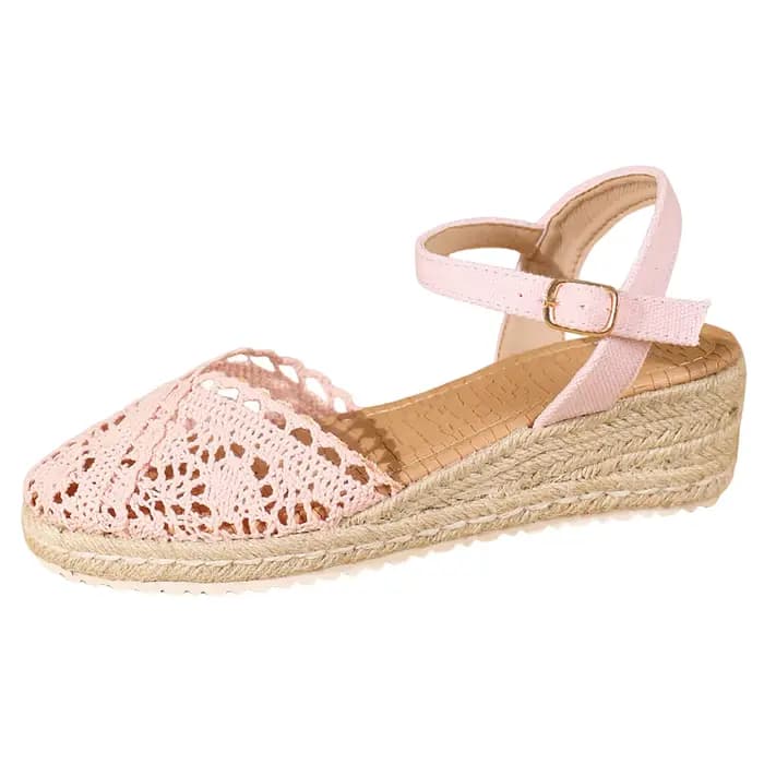 Sandales compensées en espadrille crochetées à la main 2026 pour femme – Chaussures plates ajourées