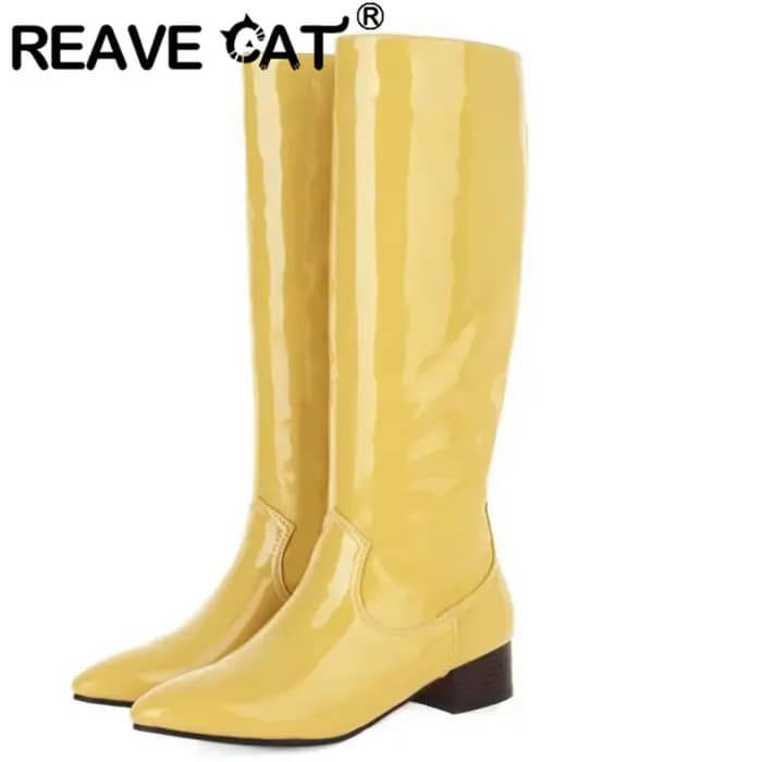 REAVE Aan-Bottes hautes au genou pour femme, talons épais, bleu, jaune, pointu, à enfiler, dame, con