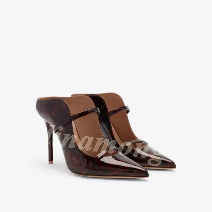 Sandales mules à Double bretelles imprimé léopard, bout pointu, talons hauts, chaussures de styliste