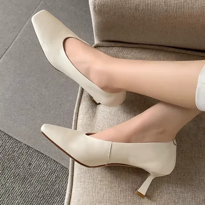 Escarpins à enfiler en cuir véritable pour femmes, chaussures élégantes à talon haut et fin, bout ca