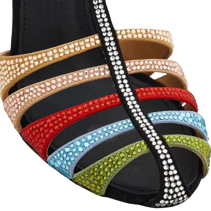 Sandales à bande étroite en cuir patchwork multicolores Ctrstal, bout rond sexy, talon fin, nouvelle
