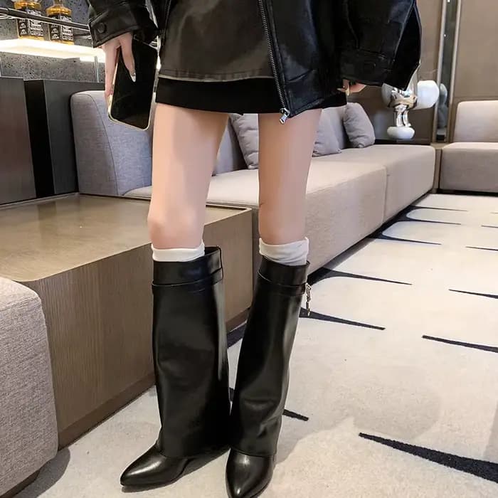 Bottes Chelsea pointues et Sexy pour femmes, bottes de moto imperméables en Pu, robe de soirée d'aut