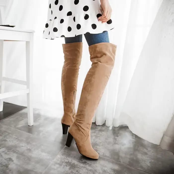 Bottes au dessus du genou pour femmes, talon très haut et épais, doublure en peluche givrée, fermetu