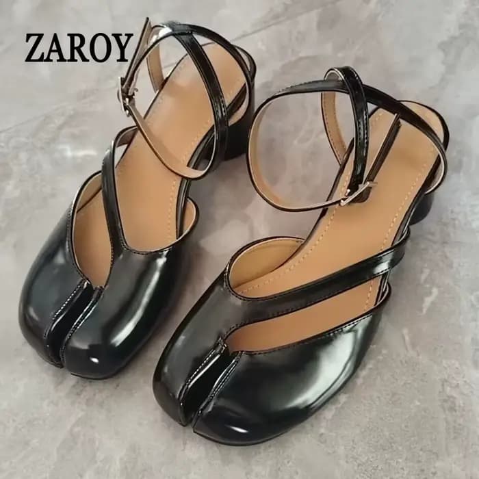 ZAROY Élégantes Sandales Tabi à bout fendu Mary Jane, Talons carrés hauts, Escarpins à bride croisée