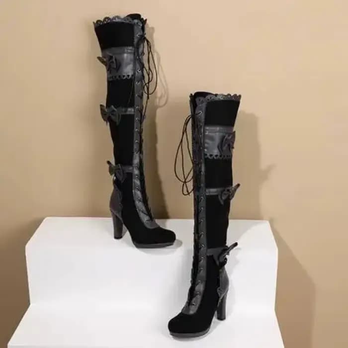 2025 mode femmes bottes Stretch sur le genou Sexy chaussures de fête talons hauts à lacets fermeture