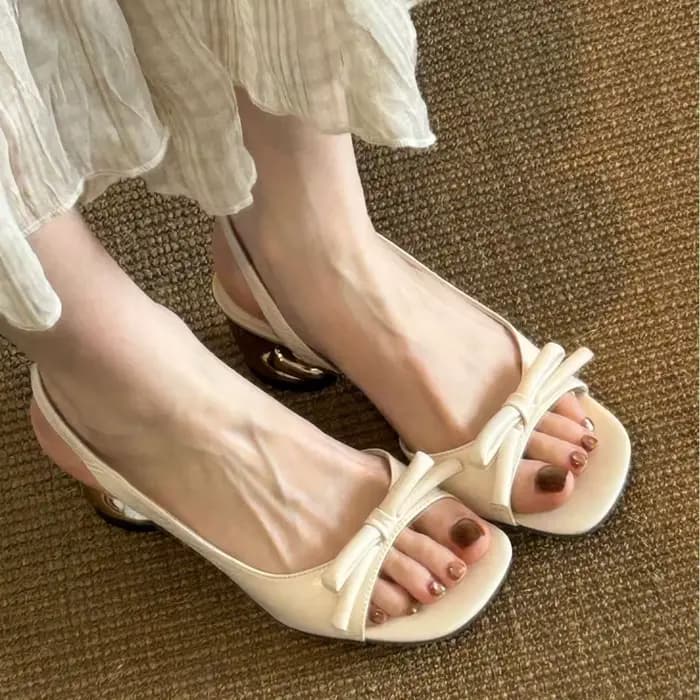 Sandales à talon épais avec nœud papillon élégant à la française, pantoufles à talon haut élégantes,