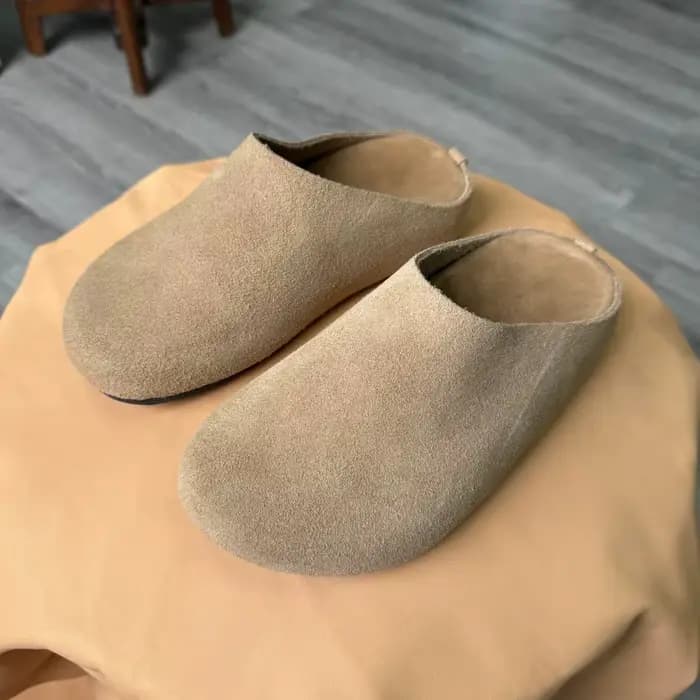 Mules plates en daim et cuir véritable pour femmes, chaussures décontractées, sandales, chaussures q
