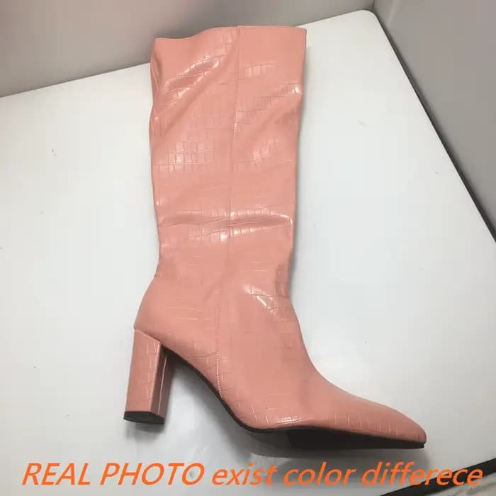 REAVE CAT bottes hautes pour femmes 34 cm bout pointu talon bloc 8.5 cm 46 47 48 chaussons concis S4