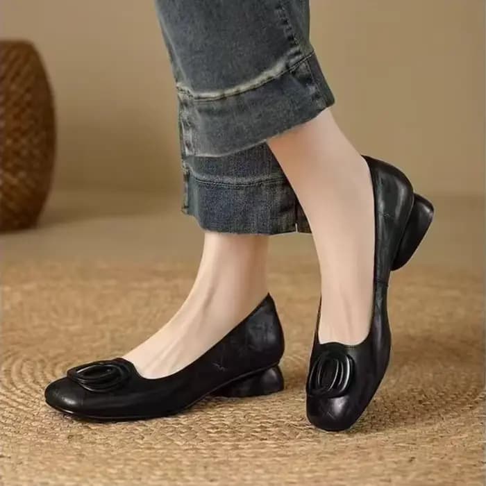 Escarpins à talon carré style français pour femme, nouvelle collection printemps-automne, en cuir so