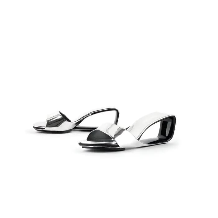 Mules à bout ouvert pour femmes, Design de talon Unique, talon moyen, sandales coulissantes à sangle