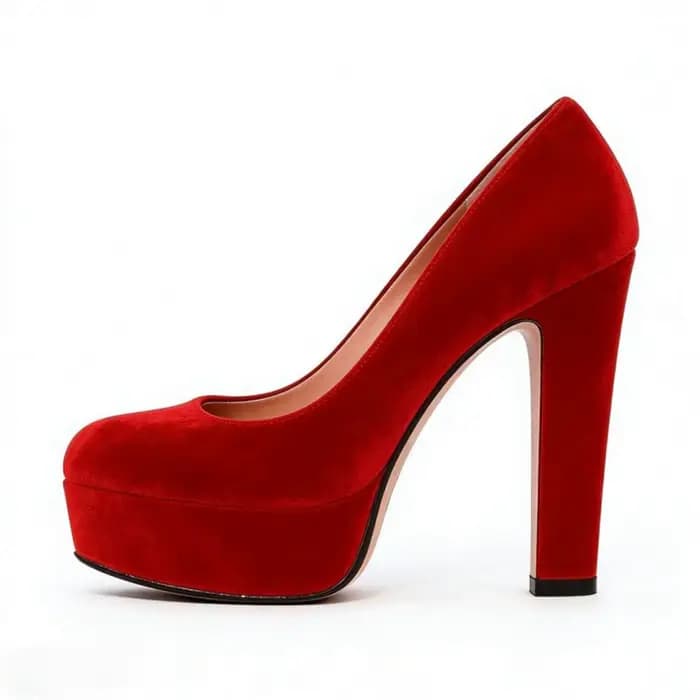 Chaussures de mariage en velours rouge Arden Furtado, escarpins à plateforme à bout rond, talon très