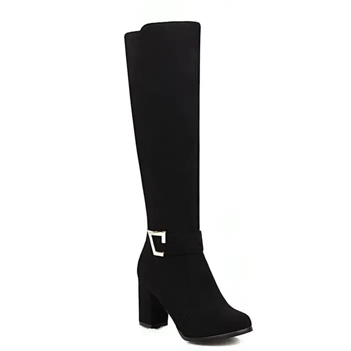 Bottes Respirées en Daim de Vache à Talons Optiques, Longueur au Genou avec Structure en Métal, Cuir