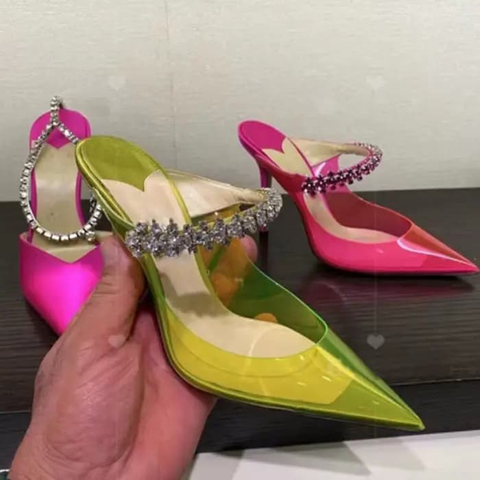 Talons hauts pointus pour dames, talon aiguille avec biscuits, sandales transparentes, escarpins