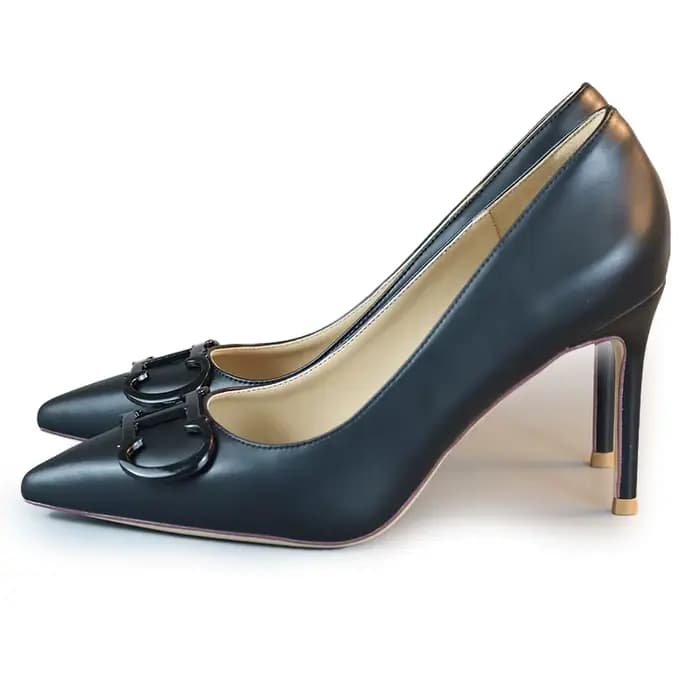 Escarpins Slingback Noir et Rouge Contrastés 2026 CH Fashion pour Femme, Bout Pointu, Boucle Métalli