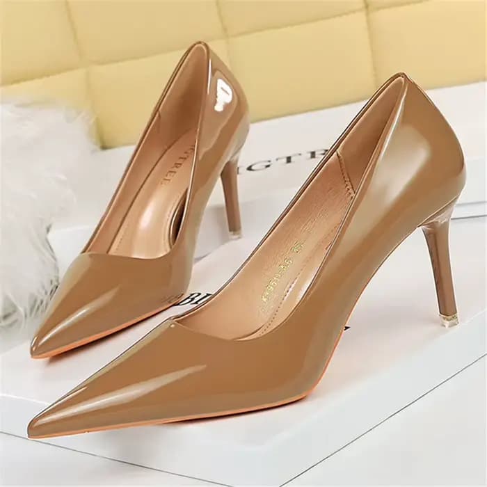 Femmes 7.5cm 10.5cm talons hauts mariage mariée classique pompes dame Scarpins en cuir métallique ta