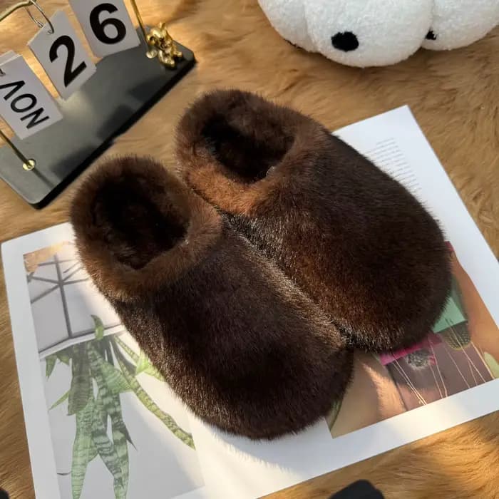 Mules en fausse fourrure pour femmes, pantoufles chaudes d'hiver en peluche, sabots à plateforme ant