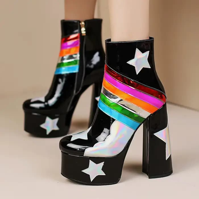 【JOCHEBED HU】 bottes courtes arc-en-ciel à plateforme très haute pour femmes ciel nuages fond épais