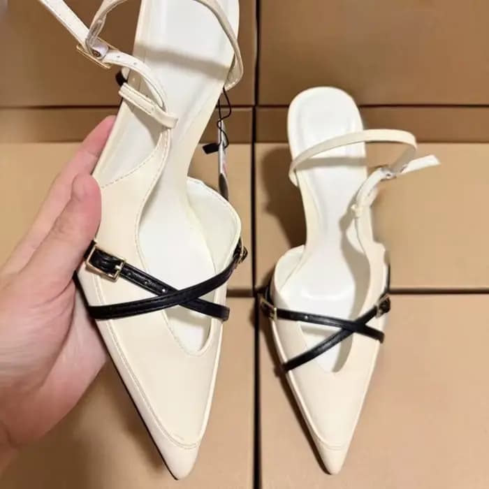 Talons hauts été concepteur femmes sandales modernes boucle de ceinture croisée élégant bureau Slingbacks Sexy bout pointu dame chaussures habillées