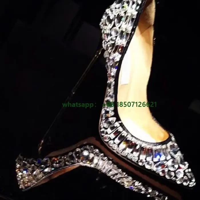 Bout pointu plein strass talon en métal talons aiguilles escarpins de luxe féminins