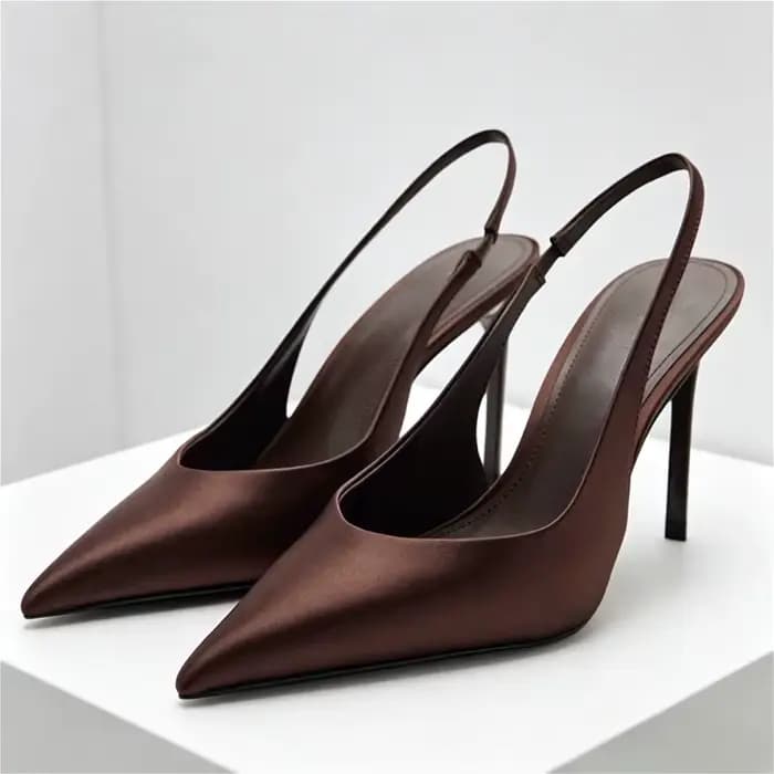 Escarpins à dos nu en Satin marron pour femmes