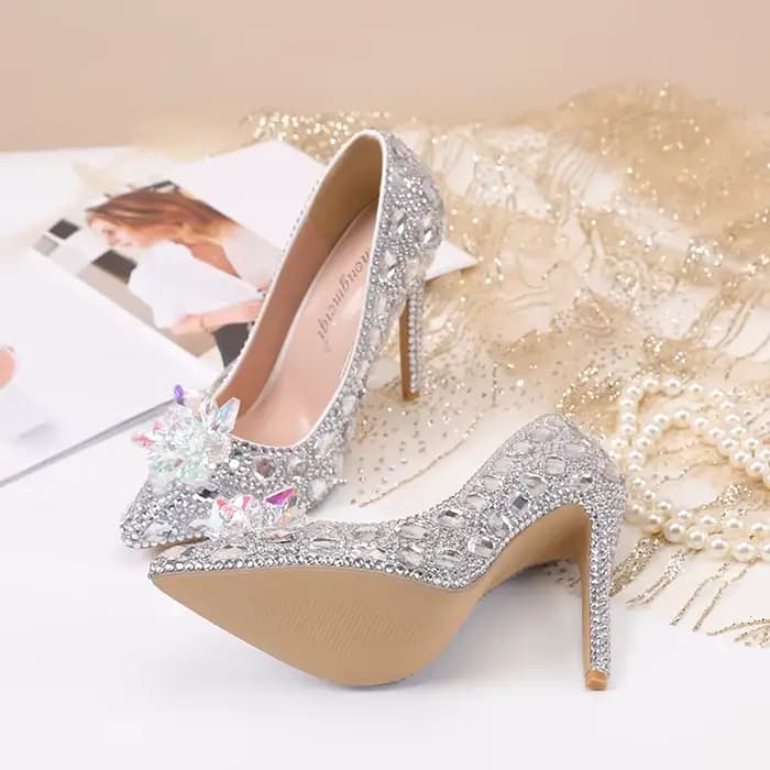 Talons hauts mariage femmes chaussures diamant pompes cendrillon cristal