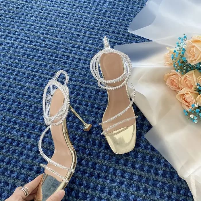 Sandales pour femme strass été 2025 chaussures Sexy talons hauts fins femmes