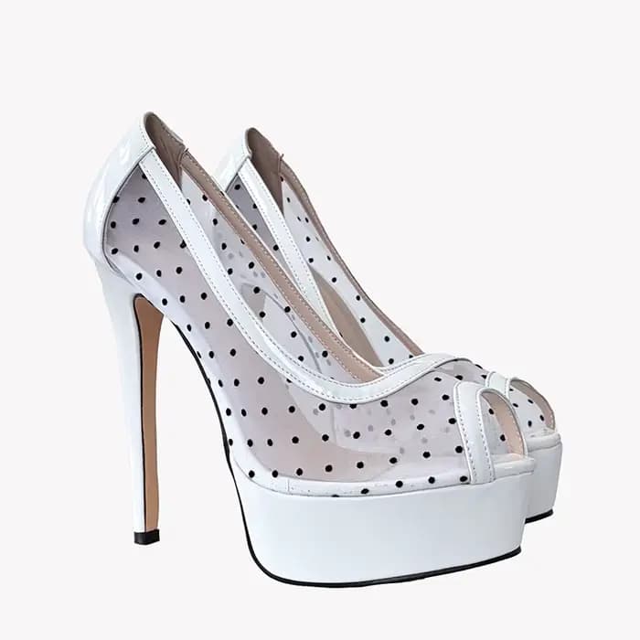 Rontic-Escarpins à plateforme faits à la main pour femmes, beaux talons hauts fins Danse etés, chaussures de soirée noires à pois, grande taille US 5-20, Peep Parker
