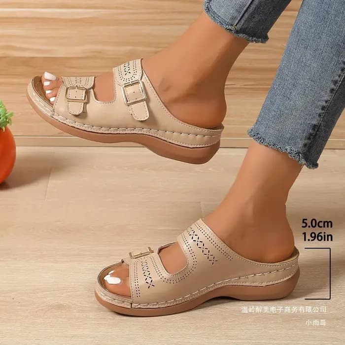 Chaussures compensées orthopédiques de qualité supérieure pour femmes, à bout ouvert, antidérapantes, style rétro
