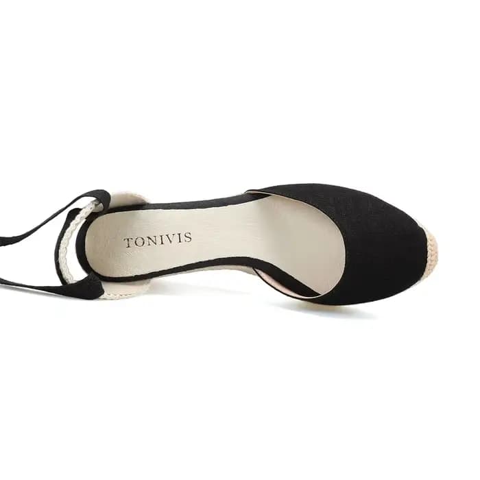 Chaussures compensées pour femmes, sandales à lacets, simples et élégantes, talon moyen, bride à la cheville, plateforme en Espadrille pour un été confortable