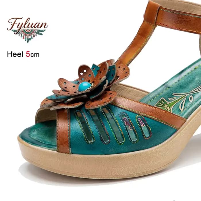 Nouvelles sandales pour femmes à talon épais de 5 cm, style bohème, vintage, décontractées, faites à la main, chaussures de plage tendance pour les vacances, à porter avec une robe